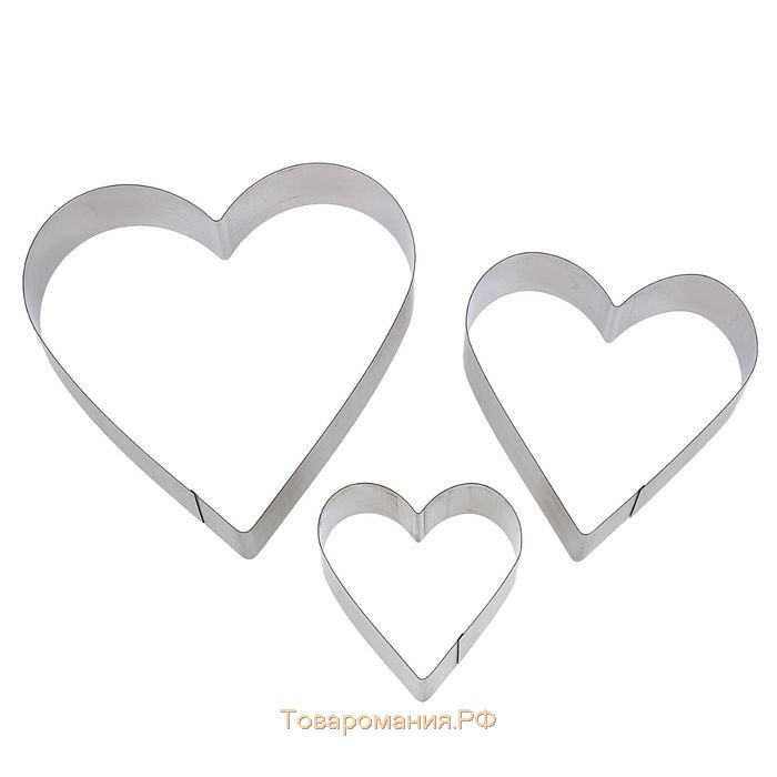 Набор форм для выпечки «Сердце», 3 шт, 20×20×4,5 см, 15,5×15×4,5 см, 10×10×4,5 см, цвет хромированный