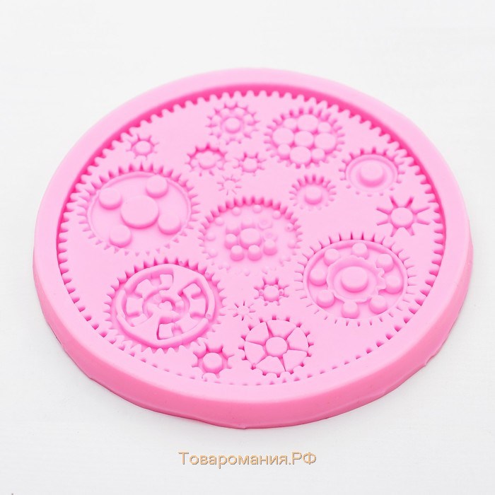 Молд «Шестерёнки», силикон, 10,5×10,5 см, цвет розовый