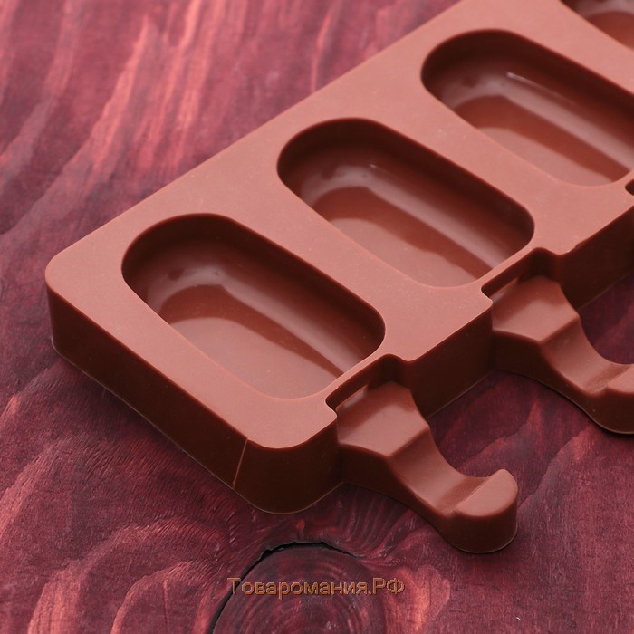 Форма для мороженого «Эскимо малое», силикон, 21,5×12,5×2 см, 4 ячейки (6,9×3,8 см), цвет МИКС