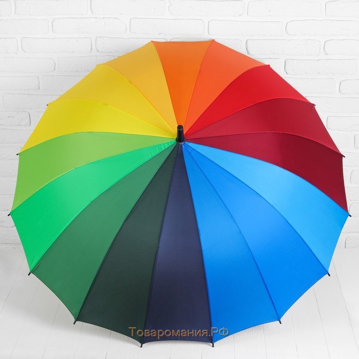 Зонт - трость полуавтоматический «Радуга», эпонж, 16 спиц, R = 61/70 см, D = 140 см, разноцветный