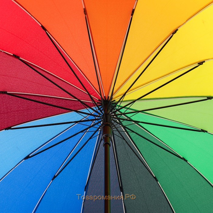 Зонт - трость полуавтоматический «Радуга», эпонж, 16 спиц, R = 61/70 см, D = 140 см, разноцветный