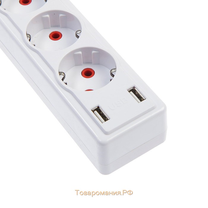 Удлинитель Lighting, 3 розетки, 2 м, 10 А, 2200Вт, 2х0.75 мм2, 2хUSB, с выкл., Б