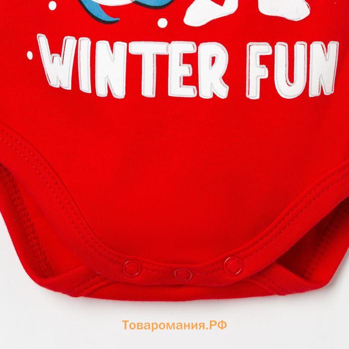 Боди с длинным рукавом Крошка Я "Happy winter", рост 86-92 см, цвет красный