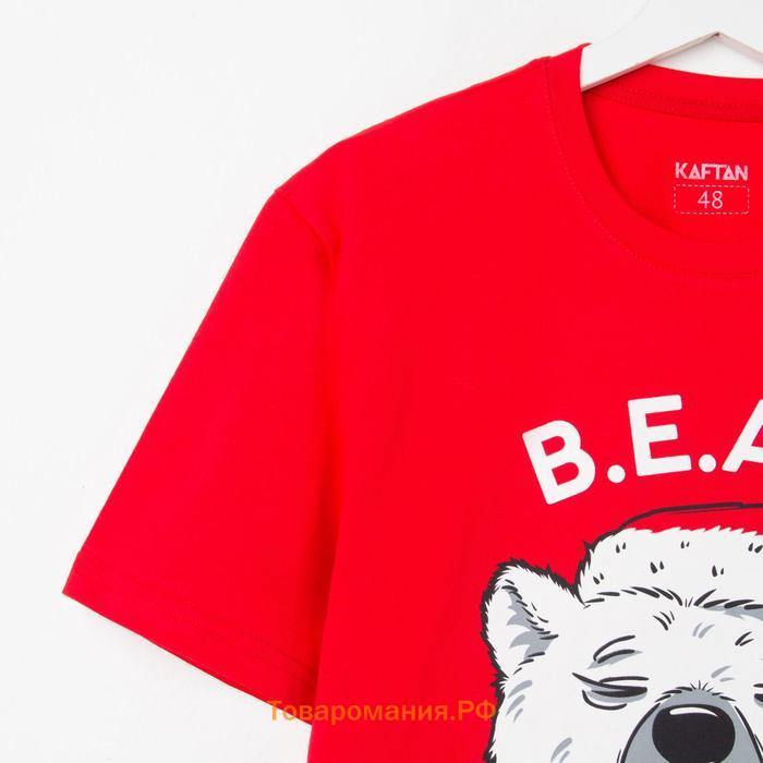 Новый год. Пижама мужские KAFTAN "Bear", цвет красный, размер 56