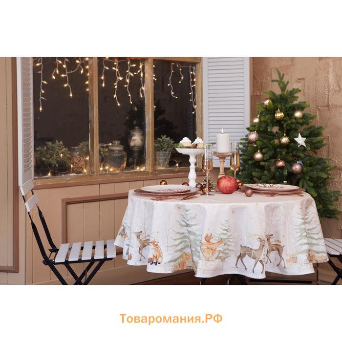 Скатерть новогодняя "" Christmas forest d=150 +/- 3см с ГМВО, 100%хл, саржа 190 гр/м2