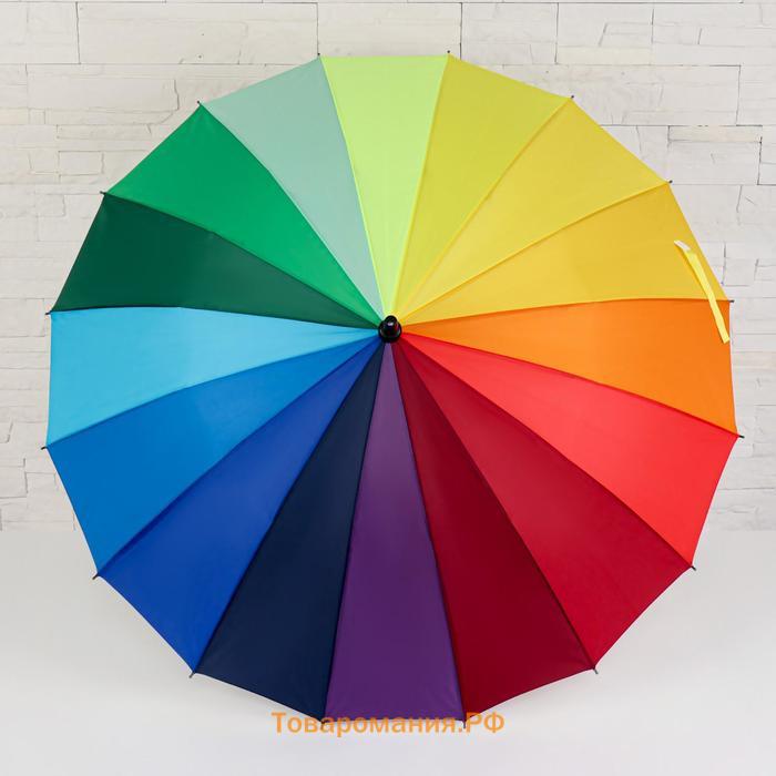 Зонт - трость полуавтоматический «Радуга», эпонж, 16 спиц, R = 48/55 см, D = 110 см, разноцветный