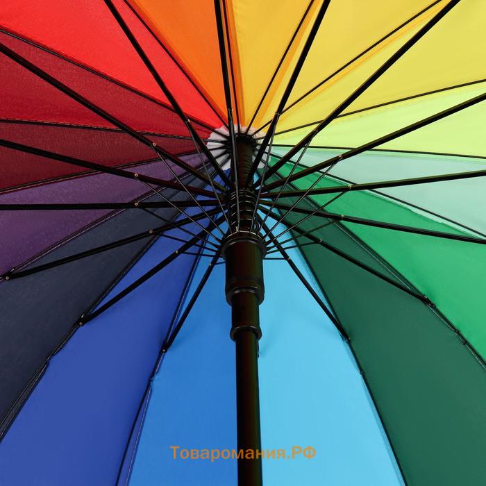 Зонт - трость полуавтоматический «Радуга», эпонж, 16 спиц, R = 48/55 см, D = 110 см, разноцветный