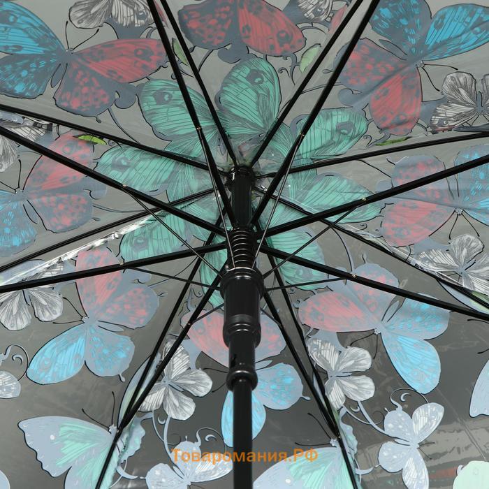 Зонт - трость полуавтоматический «Бабочки», 8 спиц, R = 43/60 см, D = 120 см, рисунок МИКС