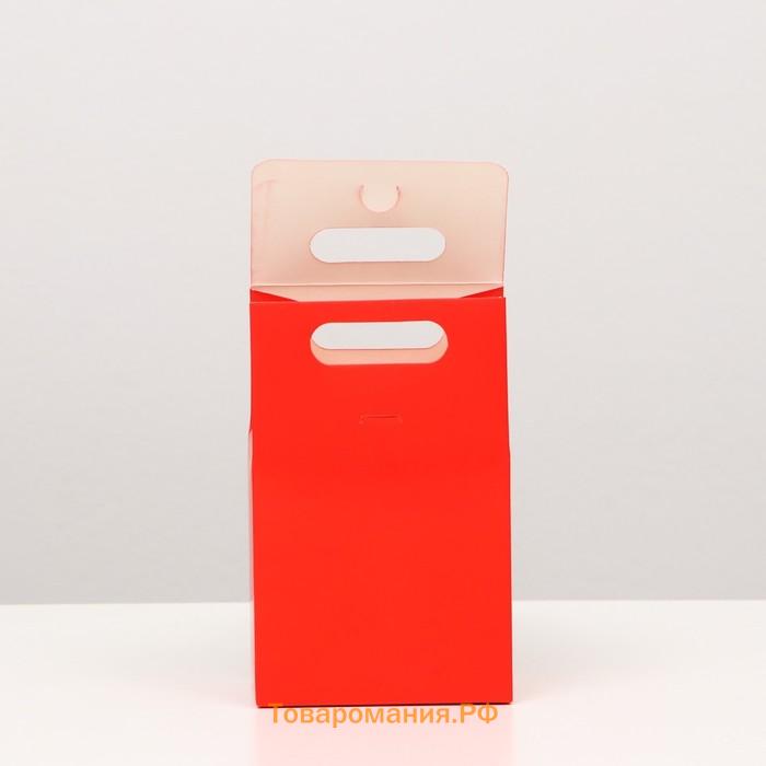 Коробка-пакет с ручкой, красная, 15 х 10 х 6 см