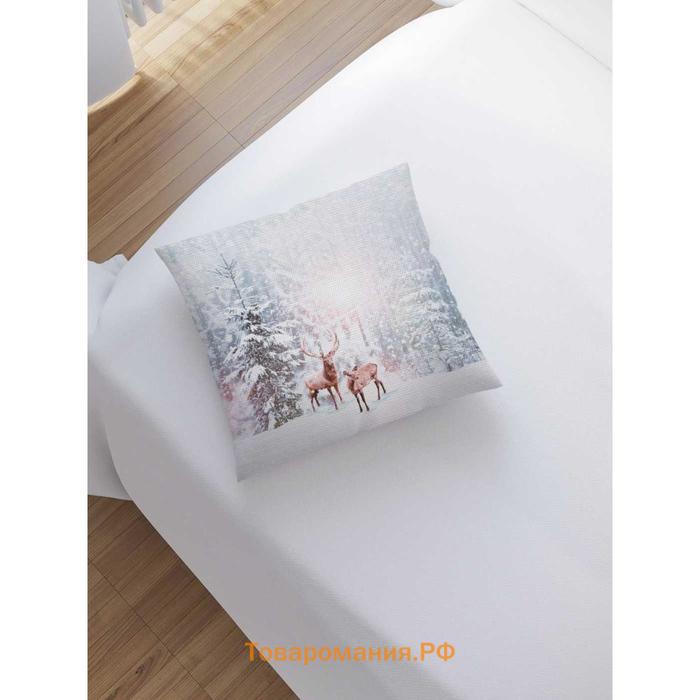 Наволочка декоративная «Олени в снегу», на молнии, размер 45х45 см