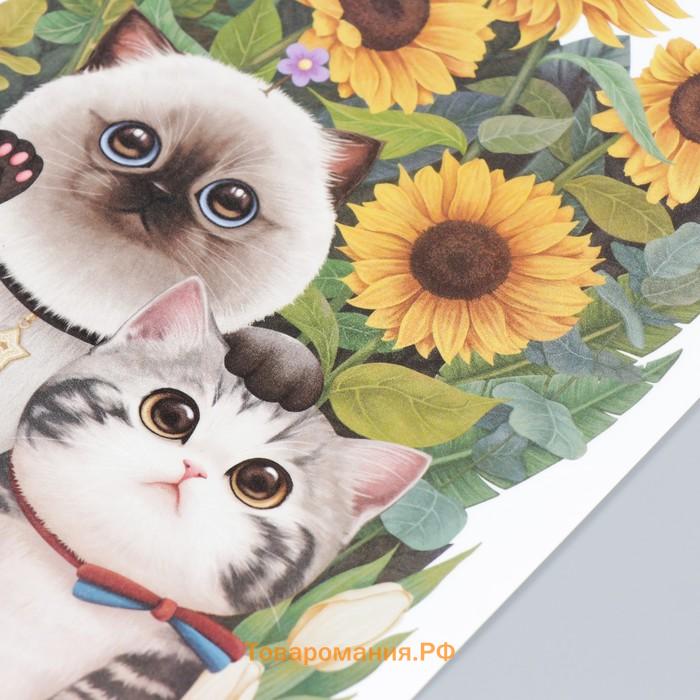 Наклейка пластик интерьерная цветная "Котятки в цветочном саду" 20х30 см