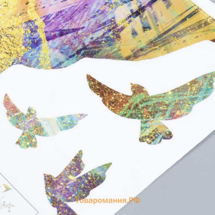 Наклейка пластик интерьерная цветная "Олень и птицы" мрамор с золотом набор 2 листа 30х42 см   75994