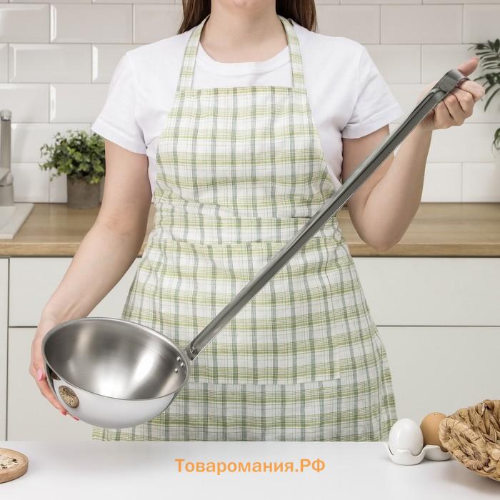 Половник кухонный «Поварской», 2 л, d=21,2 см, ручка 60 см, толщина 2 мм, цельнотянутая ручка, нержавеющая сталь