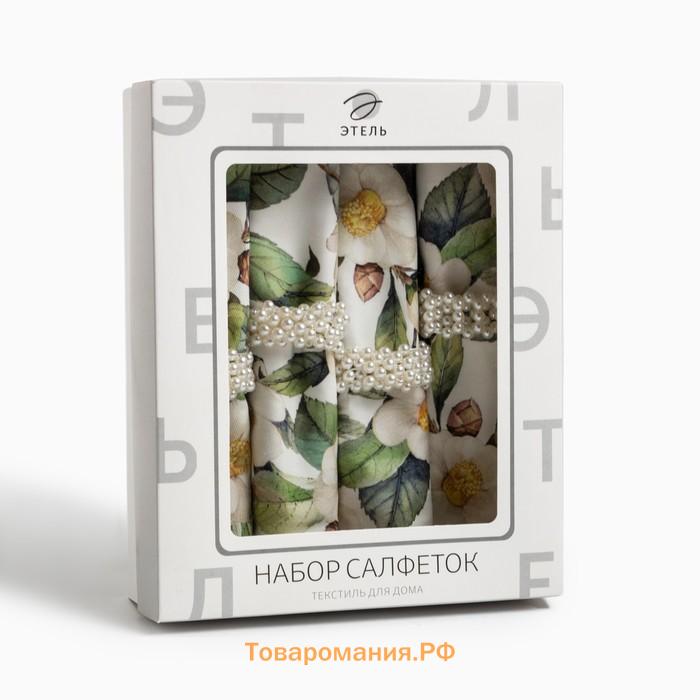 Набор салфеток с декорат. кольцами  Camellia 40х40 см - 4 шт, 100% хлопок, саржа