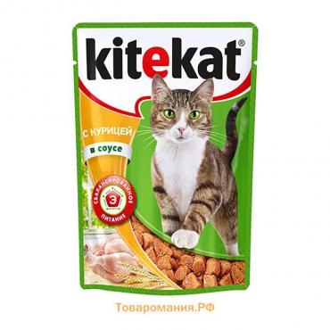 Влажный корм Kitekat для кошек, курица в соусе, пауч 85 г