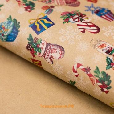 Бумага упаковочная крафтовая «Вкусный праздник», 50 × 70 см