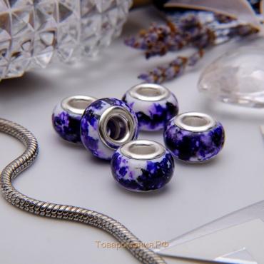 Бусина «Чернила», цвет бело-фиолетовый в серебре