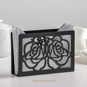 Салфетница «Цветы», 15×4×10 см, цвет чёрный