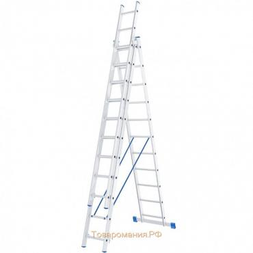 Лестница шарнирная "Сибртех" 97821, алюминиевая, трехсекционная, 3х11 ступеней
