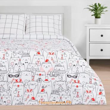 Постельное белье новогоднее  1.5 сп Xmas cat 143*215 см, 150*214 см, 70*70 см - 2 штуки