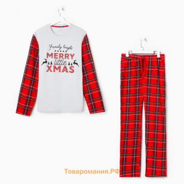 Новый год. Пижама мужские KAFTAN "X-mas", цвет белый/красный, размер 56