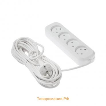 Удлинитель Lighting ECO, 4 розетки, 10 м, 10 А, 2200 Вт, ПВС 2х0.75 мм2,без з/к,белый