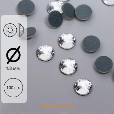 Стразы термоклеевые «Круг», стеклянные, d = 4,8 мм, 100 шт, цвет серебряный