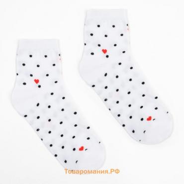 Носки женские MINAKU «Точки и сердечки», цвет белый, р-р 38-39 (25 см)
