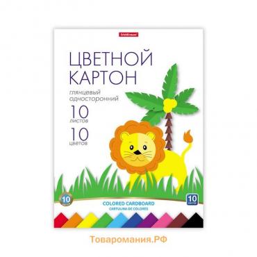 Картон цветной А4, 10 цветов, 10 листов, ErichKrause, мелованный односторонний глянцевый, 170 г/м2, в папке, схема поделки